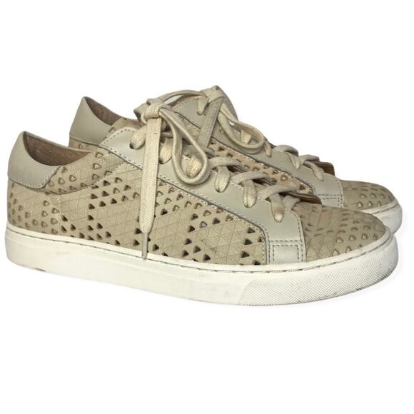 Lucky Brand Tan Lotus Laser Cut Leather Sneaker Size 6 - Picture 3 of 6